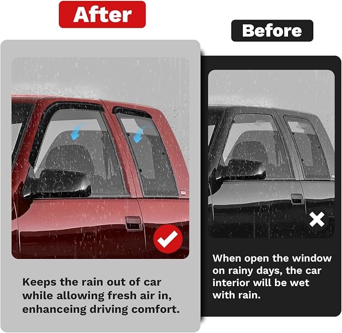 Window Visors Rain Guards for 1988-1999 Chevy/GMC C/K1500 2500 3500 Extended Cab Accessories, Outside-Mount Tape-On Side Window Wind Deflectors Vent Visors Shades Rainproof 4PCS