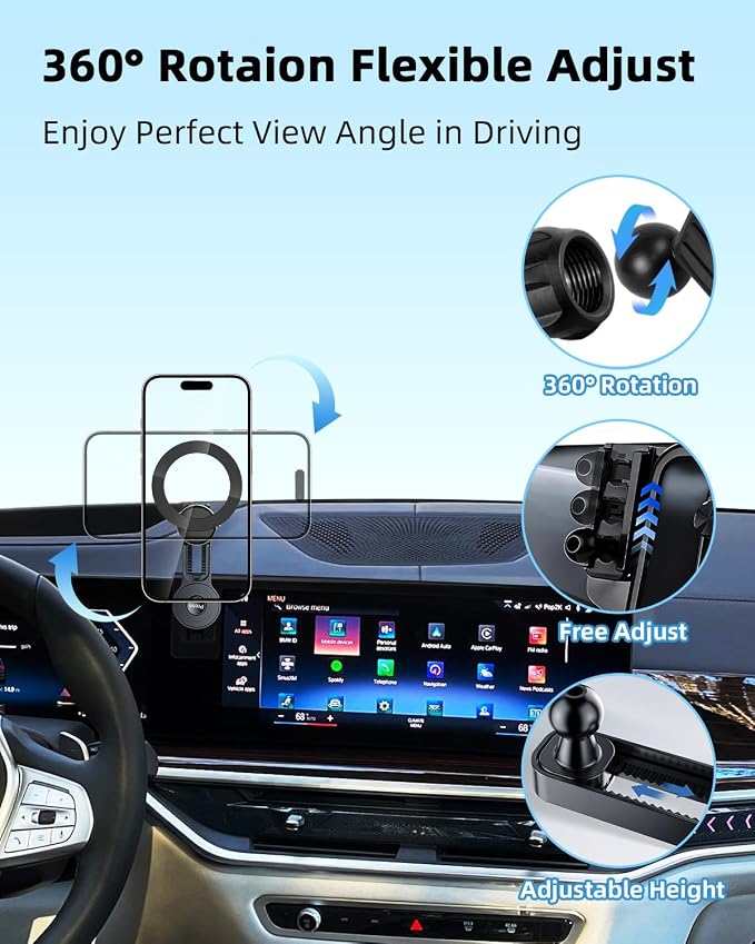 PZK Car Phone Mount for BMW X5 2024-2026 X6/ BMW X7 2023-2026 Accessories | Magnetic Custom 14.9-inch Screen Compatible with MagSafe Car Phone Holder with 360° Rotating Extension Rod Hands-Free