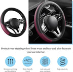 Car Steering Wheel Cover, 15 Inch Anti-Slip Stretch Leather Steering Wheel Protector, Comfortable Breathable Sporty Steering Wheel Cover for Women Men, Car Accessories (Wine Red, AD)
