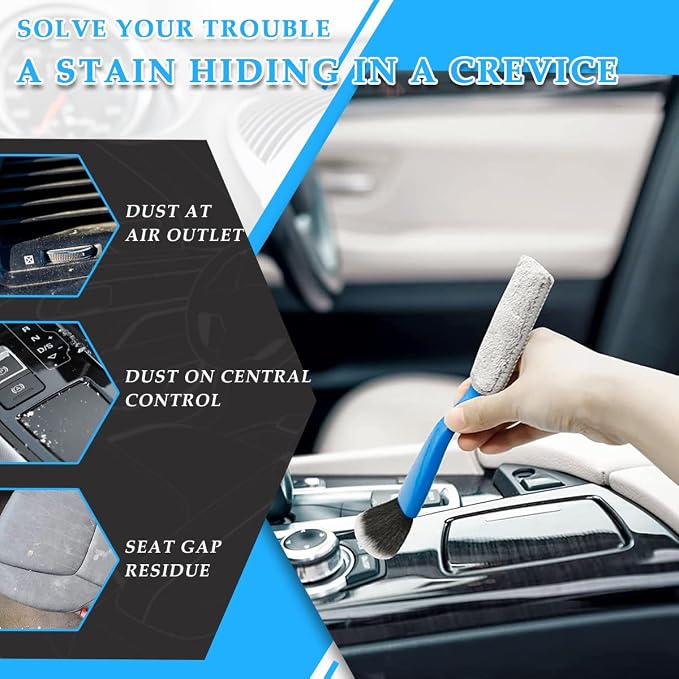 1 PC Double Head Brush for Car Clean, Soft Auto Interior Duster Detailing Brushes, Universal Vehicle Dashboard Screen, Air Vents, Computer etc Cleaning Tool Accessories (Blue)