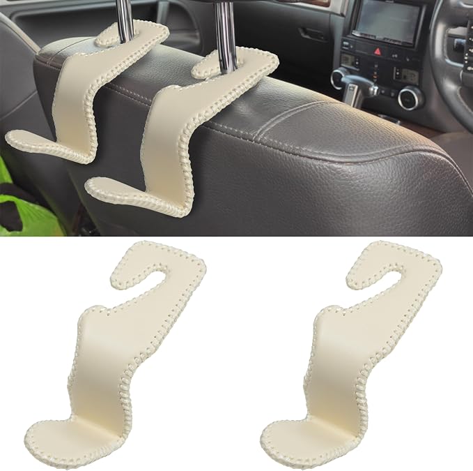 2Pcs Car Seat Headrest Hooks, Back Seat Purse Leather Hanger Holder Hook, Magnetic Storage Organizer for Purses Handbag Grocery Bags Coats
