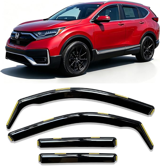 in-Channel Window Visor for 2017-2022 Honda CRV CR-V Rain Guards | Window Deflectors, Vent Visors, Dark Smoke, Window Tinted, Sun Shade