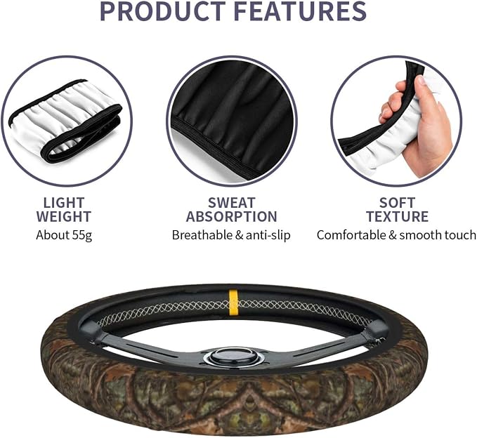 Camouflage Camo Hunting Tropical Jungle Steering Wheel Cover Car Accessories Cute for Women Girls Girly Universal 15 Inch Neoprene Auto Interior Decor Anti Slip Car Truck Protector