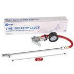 Tire Inflator with Tire Pressure Gauge, Extended Straight-on Air Chuck with 12 Inch Rubber Air Hose
