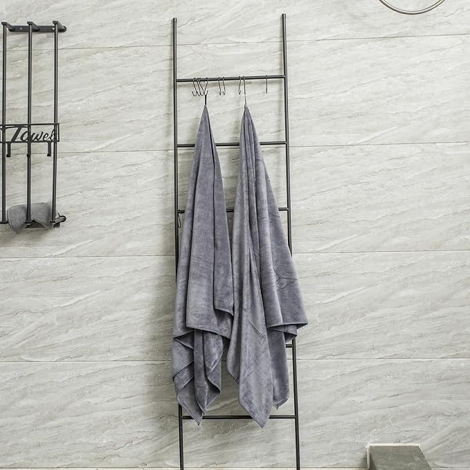 Bath Towels for Adult Body, Large Microfiber Bath Towels Set 4 Pack (30" x 60"), Lightweight & Soft Absorbent for Bathroom Spa Gym Yoga Salon Sauna, Grey
