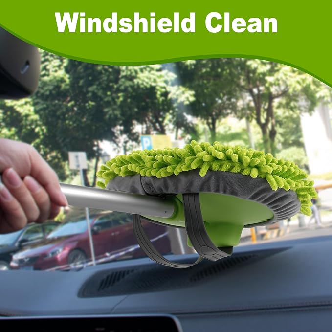 62" Microfiber Car Wash Brush Mop Kit Mitt Sponge with Long Handle Car Cleaning Supplies Kit Duster Washing Car Tools Accessories, 1 Chenille Scratch-Free Replacement Head Aluminum Alloy Pole