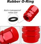 Aluminum Tire Stem Valve Caps Wheel Valve Covers Car Dustproof Tire Cap Cover Accessories, Universal for SUV, Car, Bike and Motorcycle, Hexagon Shape (4PCS Red)