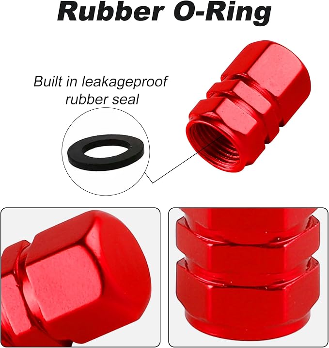 Aluminum Tire Stem Valve Caps Wheel Valve Covers Car Dustproof Tire Cap Cover Accessories, Universal for SUV, Car, Bike and Motorcycle, Hexagon Shape (4PCS Red)