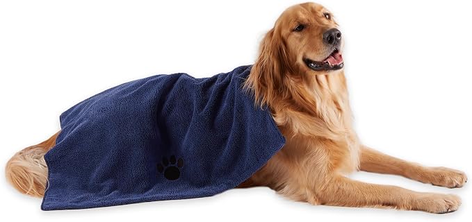 Pet Grooming Towel Collection Absorbent Microfiber X-Large, 41x23.5", Embroidered Navy