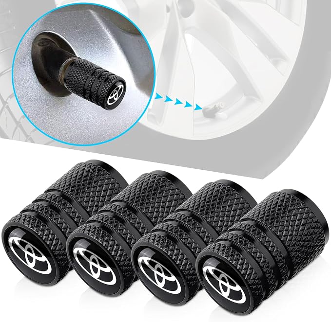 Tire Valve Stem Caps for Toyota Metal Car Wheel Air caps Auto Valve Stem Caps Accessories 4 Pcs Black