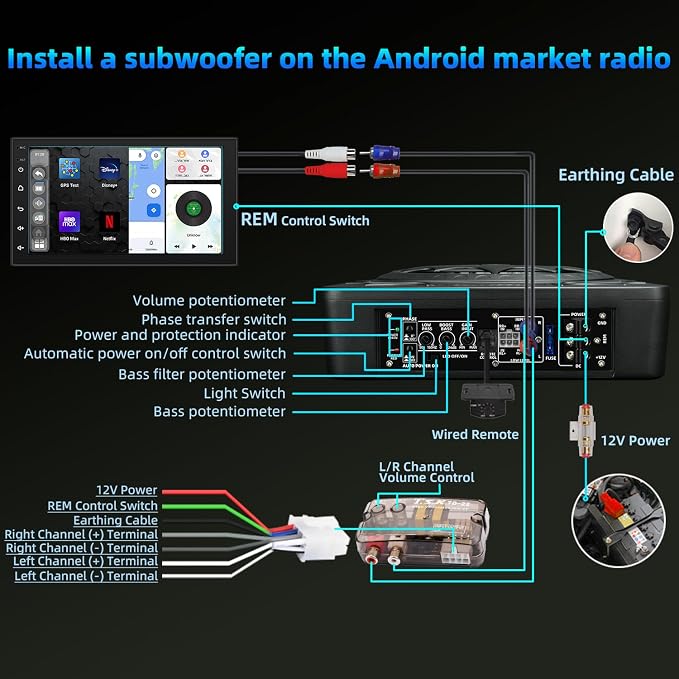 1600W Slim Underseat subwoofers 10" Powered Sub with Amp Package | RGB Ambient Lights, Individual Controls (LPF/Gain/Bass Boost), Distortion-Free Deep Bass, Universal Fit for All Vehicle Models