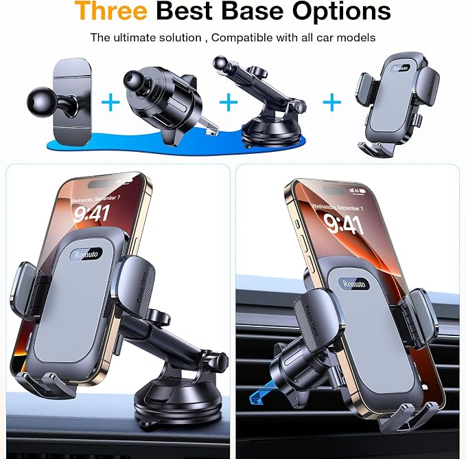 Phone Holders for Your Car Phone Holder Mount【Super Suction】Cell Phone Holder for Car Accessories for Women Men【360° Adjustable】Suction Phone Mount for Car, Shower, Mirror, Window for iPhone Samsung