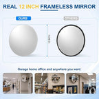 12" Frameless Mirror with 360° Adjustable View - Convex Mirror for Garage, Driveway, Store, Warehouse & Office, Wall Mount Safety for Indoor Outdoor Use with Clear Wide Reflection