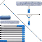 10 Feet Professional Squeegee Window Cleaner Tool with Extension Pole, Car Windshield Cleaning Kit with Long Handle, Window Washing Equipment for Indoor Outdoor Windows & Car Glass