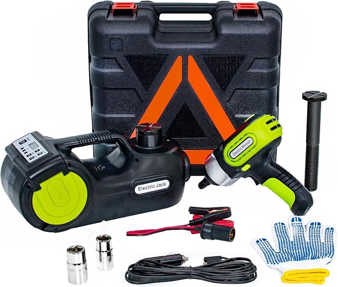 Electric Car Jack Kit 5Ton 12V Hydraulic (Lifting Range: 6.1-20.86 inch) with Impact Wrench & Inflator for Car SUV Sedan MPV with LCD & Tire Pressure Display