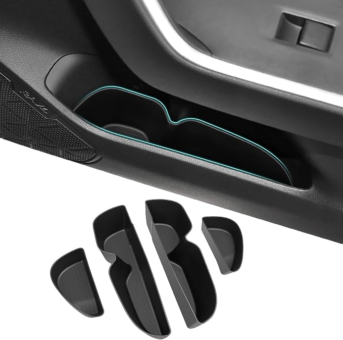 Door Side Storage Box Compatible with 2019-2025 Toyota RAV4 Accessories, Front & Rear 4PCS Door Handle Insert Organizer Tray, TPE Phone Pockets Fit for RAV 4 RAV-4 Accessories