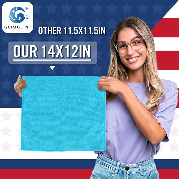 GLIMGLINT Microfiber Cleaning Cloth,12PK Reusable Cleaning Rags, Highly Absorbent Shop Rags Bulk, All-Purpose Car Cleaning Towels for TV Screen, Kitchen, Restaurant Garage, 14"X12", Multicolor