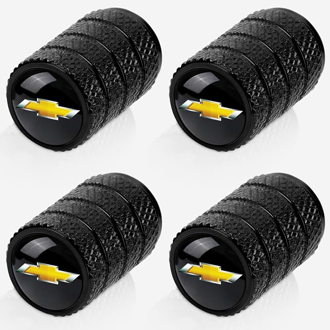4pcs Tire Valve Stem Caps, Compatible with Chevrolet Chevy Series Stem Cap Universal Car Air Cover Car Accessories for Cars, SUV, Truck, Motorcycles （Black）