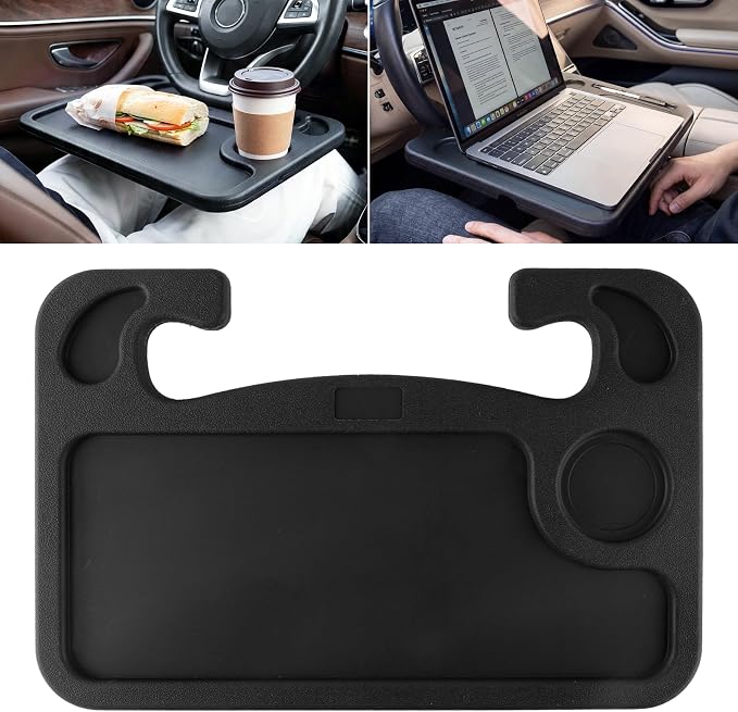 Car Steering Wheel Desk for Laptop,Multipurpose Travel Car Accessories, Car Seat Stand Trays for Eating, Steering Wheel Overhead Table Console(Black)