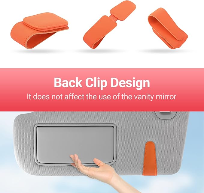 Sunglass Holder for Car Visor Sunglasses Clip Magnetic Leather Glasses Eyeglass Holder Truck Car Interior Accessories Universal for Woman Man -Orange