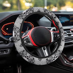Steering Wheel Protection for Automotive Steering Wheel Covers | Skull Floral Grey, 14-15 In, Sweat Absorption Comfort Grip for Driver Women Men