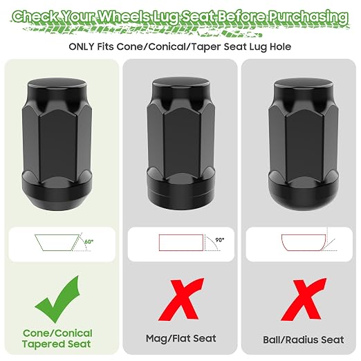 Golf Cart Wheel Lug Nuts for EZGO & Club Car, 1/2"-20 Size Black 16 Pack