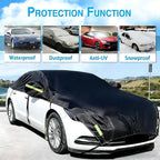 Half Car Cover All Weather Car Body Cover for All Season Sunshade Cover Snow Cover Waterproof 210D Polyester with Cotton (Fit Sedan)