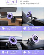 Fits MagSafe Car Mount Car Phone Holder,Strong Magnetic Phone Holder for Car Magsafe, Dashboard Vent iPhone 16 Car Mount Holder Car Accessories for iPhone 16 15 14 13 12 Pro Max,Purple Kits