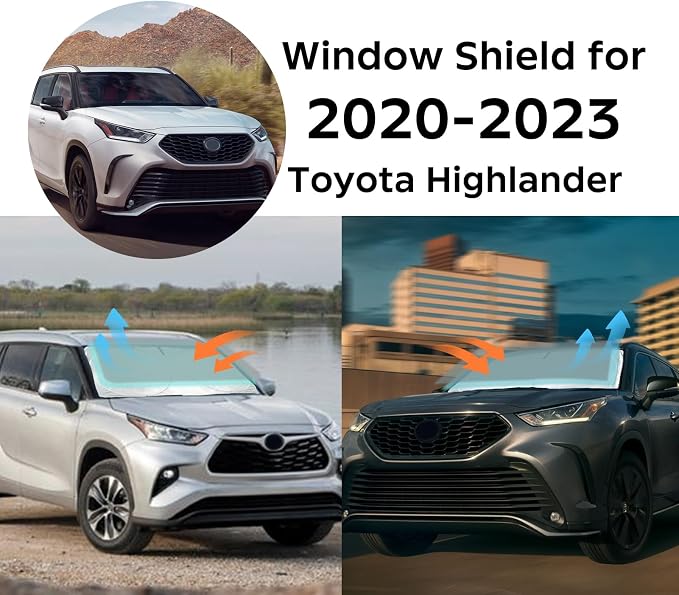 for Highlander Car Windshield Cover Windshield Sun Shade for Toyota Highlander 2020-2025 L LE XLE Limited Platinum Foldable Sunshade Front Window Custom Fit Vehicle Sun Protector