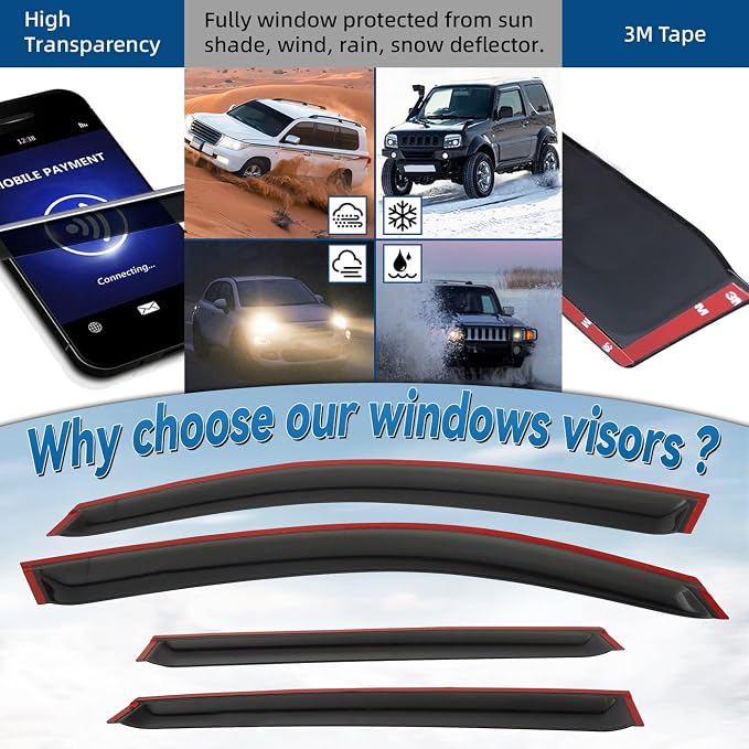 4pcs Front+Rear Smoke Tint Sun/Rain Guard Outside Mount Tape-On Vent Window Visors Compatible with 09-17 Q5/SQ5 8R