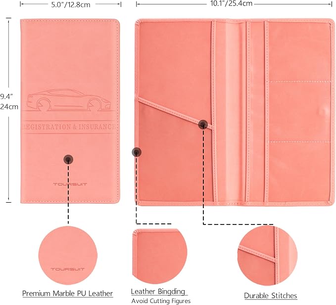 Car Registration and Insurance Card Holder, Vehicle License Document Glove Box Compartment Organizer, Interior Car Accessories for Women Men (Pink)