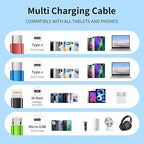 Travel 4 in 2 Multi Charging Cable with Dual Type-C, USB A/USB C Chargers for Multiple Devices, Multiple Charger Cord Compatible with Most Cell Phones/Tablets and More (1Pack, 5FT)