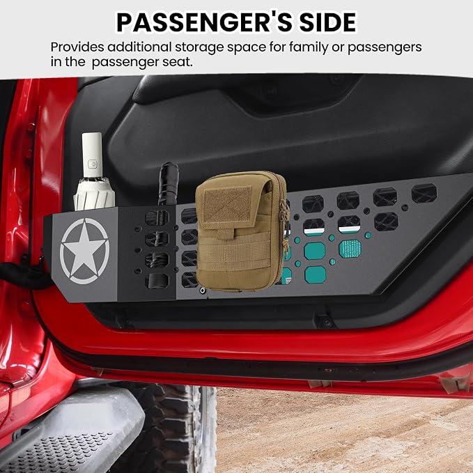 Metal Front Door Pocket Storage Box for Jeep Wrangler JL JLU 4XE 2018-2026 & Gladiator JT 2020-2023 2024 2025 2026 Accessories Door Organizer Storage Molle Panels (Not for Power Seats), 2PCS