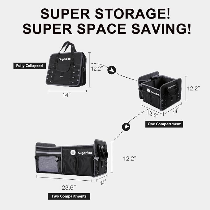 Bold Color Block Trunk Organizer, Foldable with 26L Ice Pack,95L Dedicated Shoe Space, Stylish for SUV/Car (Black, Midsize)