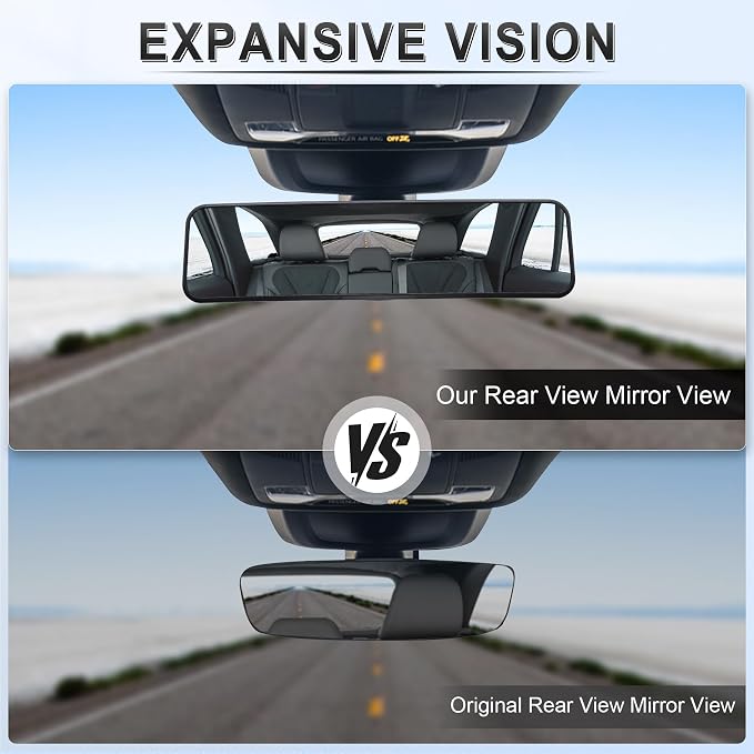 Rear View Mirror, Universal 11.3'' (287mm), Wide Angle Panoramic Convex Rearview Mirror, Clip-on to Original to Eliminate Blind Spot for Cars SUV Trucks