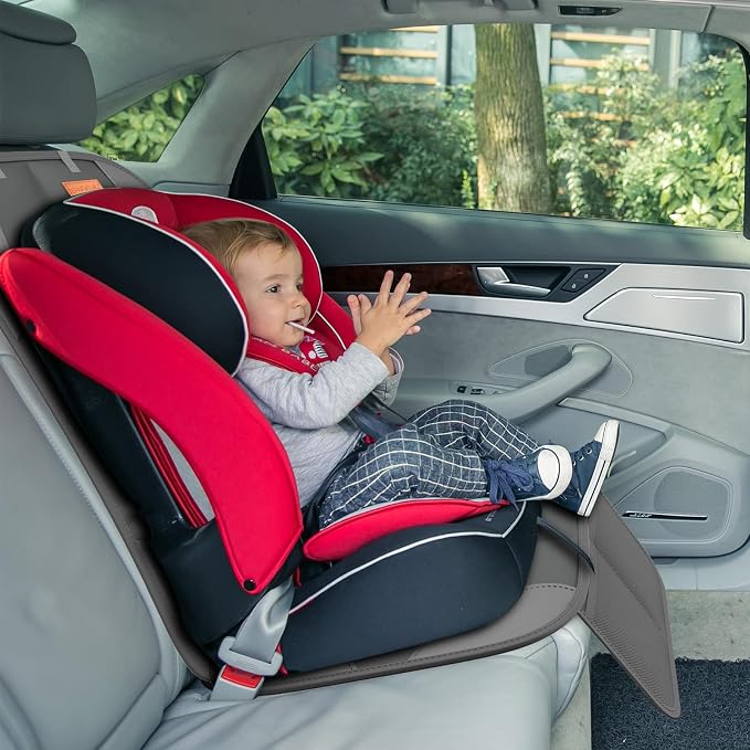 Car Seat Protector for Child Car Seat - Waterproof 600D Fabric Baby Seat Protectors for Non-Slip Backing Mesh Pockets for Baby and Pet, Easy Storage（Dark Gray）