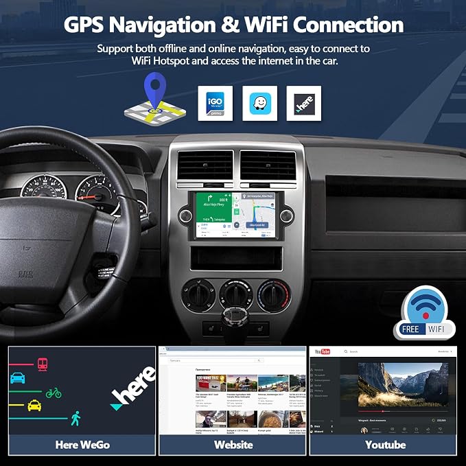 4G+64G Car Radio for Dodge Ram 1500 2500 3500 2006 2007 2008 with Wireless CarPlay Android Auto, 6.2 inch HD Touch Screen Car Stereo with Bluetooth 5.0 32EQ GPS WiFi FM Backup Camera