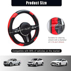 Leather Car Steering Wheel Cover, 15 Inch Anti-Slip Carbon Fiber Black Steering Wheel Cover, Universal Car Interior Accessories for Trucks Sedans SUVs (Black & Red)
