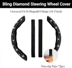 2PCS Bling Diamond Segmented Steering Wheel Cover with Crystal Rhinestones, Wheel Protector Non-Slip Cute Car Accessories Universal Fit D-Shape O-Shape 14.5" to 16" for Women, Black Diamond