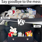 Car Trunk Organizer with Lid,Foldable Faux Leather Cargo Storage Box,3 Compartments,Collapsible Multi-Functional for SUV,Sedan,Vehicle Trunk