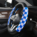 Lattice Car Steering Wheel Cover Microfiber Leather Non-Slip Comfort Universal 15 inch Checkered Plaid Wheel Protector for Truck, SUV, Cars (Black Blue)