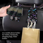 Car Seat Headrest Hook, Universal Leather Cute Hanger Holder Hook, Storage Organizer Interior Accessories for Purse Bags Handbag Purple Cute Bats