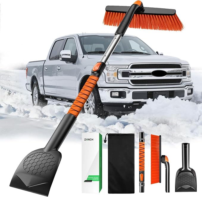 2025 Upgrade Extendable 3-in-1 Car Snow Brush and Ice Scraper [45" Extendable Handle] with 360° Rotating Brush Head for Car Windshield Clear Snow, Ice and Frost, for All Cars/Truck/SUV