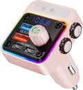 54W Bluetooth 5.3 Car Adapter with 4 Charging Ports [PD 36W & QC3.0 18W], Wireless Radio FM Transmitter with Deep Bass Player & 5 Colors LED Backlit, Hands-Free Calling - Pink