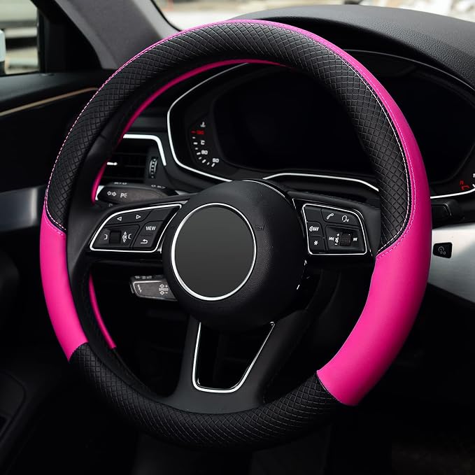 Steering Wheel Cover, Universal Fit 15 Inch Microfiber Leather Car Wheel Protector, Anti-Slip, Pink