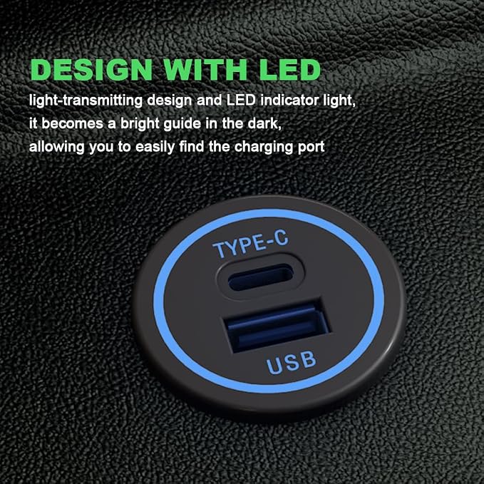 YM1218 USB Type C 28W Fast Charger Type C USB Car Charger Socket 9V-36V for Car, Boat, Golf Cart, Bus, RV, Golf, Automotive Marine ATV Truck