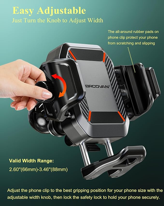 Anti-Theft Phone Mount Holder with Vibration Dampener, 1s Locking | Don't Block Camera, with Aluminum Round Base & Medium Arm, for Car Boat Truck Motorcycle UTV, Fit 5.4-7.2'' Smartphones