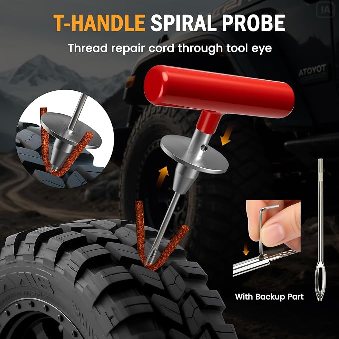 Heavy Duty Tire Plug Kit - 98pcs All-in-One Universal Tire Repair Kit for Tubeless Flats, Emergency Tire Patch Kit for Car, Truck, SUV, ATV, Motorcycle, Trailer & RV