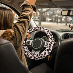 Fuzzy Steering Wheel Cover for Women Girls, Universal Fit 15 inch Fur Car Wheel Cover & Handbrake Cover & Gear Shift Cover Set, Fashion Leopard Winter Warm Fluffy Vehicle Wheel Protector