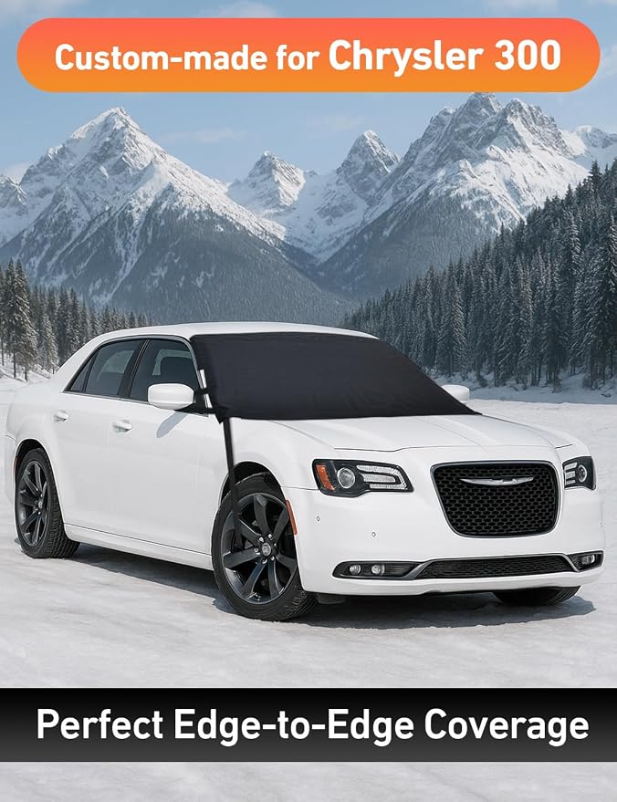 Car Snow Cover Compatible for Chrysler 300 | Windshield Cover for Ice and Snow with S-Hook Straps | Heavy-Duty 600D Oxford Winter Car Cover, Waterproof & Anti-Slip